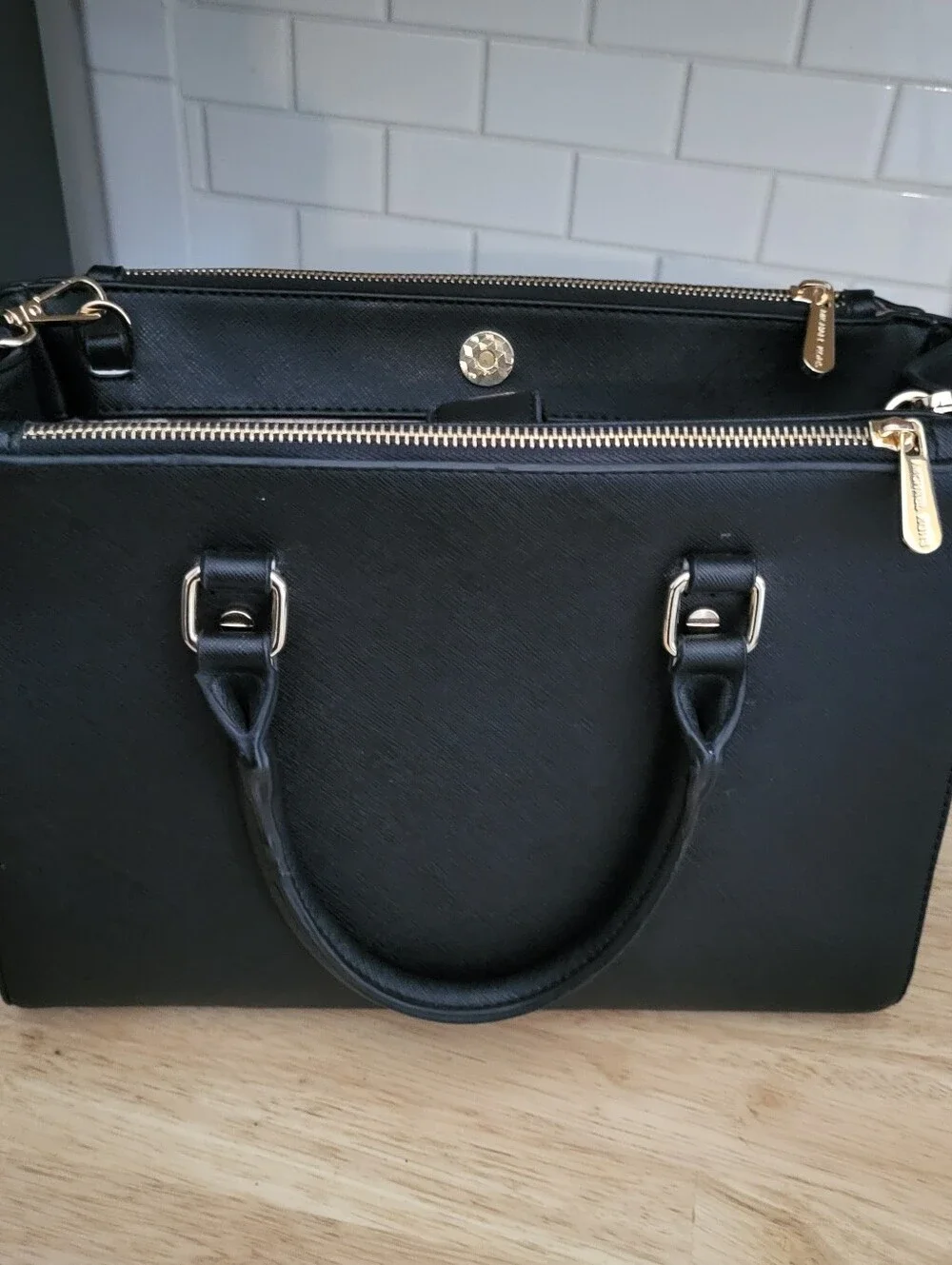 Michael Kors Black Leather Messenger Bag with Gold Hardware With Wallet